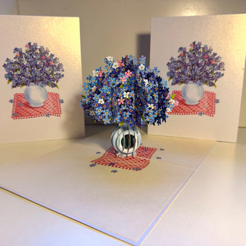 Forget Me Not or Indigo Blue Flowers in Vase Origami Pop Cards 3D Pop Up Greeting Card Happy Birthday Thank You Handmade Gift Thinking of You Blank Card for Any Occasion Happy Mother's Day Happy Father's Australiana Celebrate the Beauty of Flower