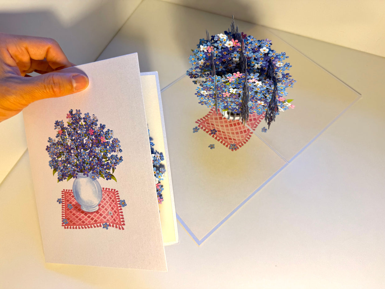 Forget Me Not or Indigo Blue Flowers in Vase Origami Pop Cards 3D Pop Up Greeting Card Happy Birthday Thank You Handmade Gift Thinking of You Blank Card for Any Occasion Happy Mother's Day Happy Father's Australiana Celebrate the Beauty of Flower