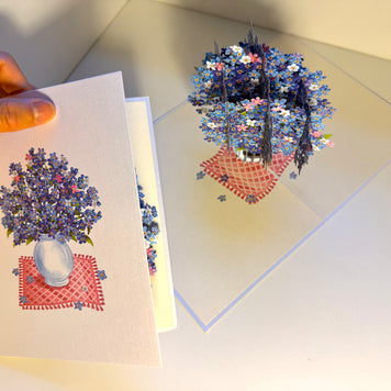 Forget Me Not or Indigo Blue Flowers in Vase Origami Pop Cards 3D Pop Up Greeting Card Happy Birthday Thank You Handmade Gift Thinking of You Blank Card for Any Occasion Happy Mother's Day Happy Father's Australiana Celebrate the Beauty of Flower