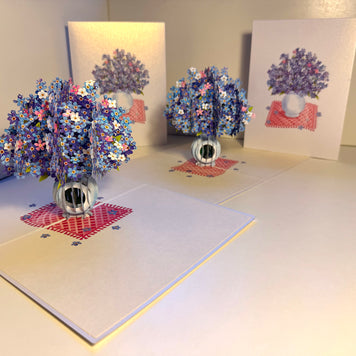 Forget Me Not or Indigo Blue Flowers in Vase Origami Pop Cards 3D Pop Up Greeting Card Happy Birthday Thank You Handmade Gift Thinking of You Blank Card for Any Occasion Happy Mother's Day Happy Father's Australiana Celebrate the Beauty of Flower