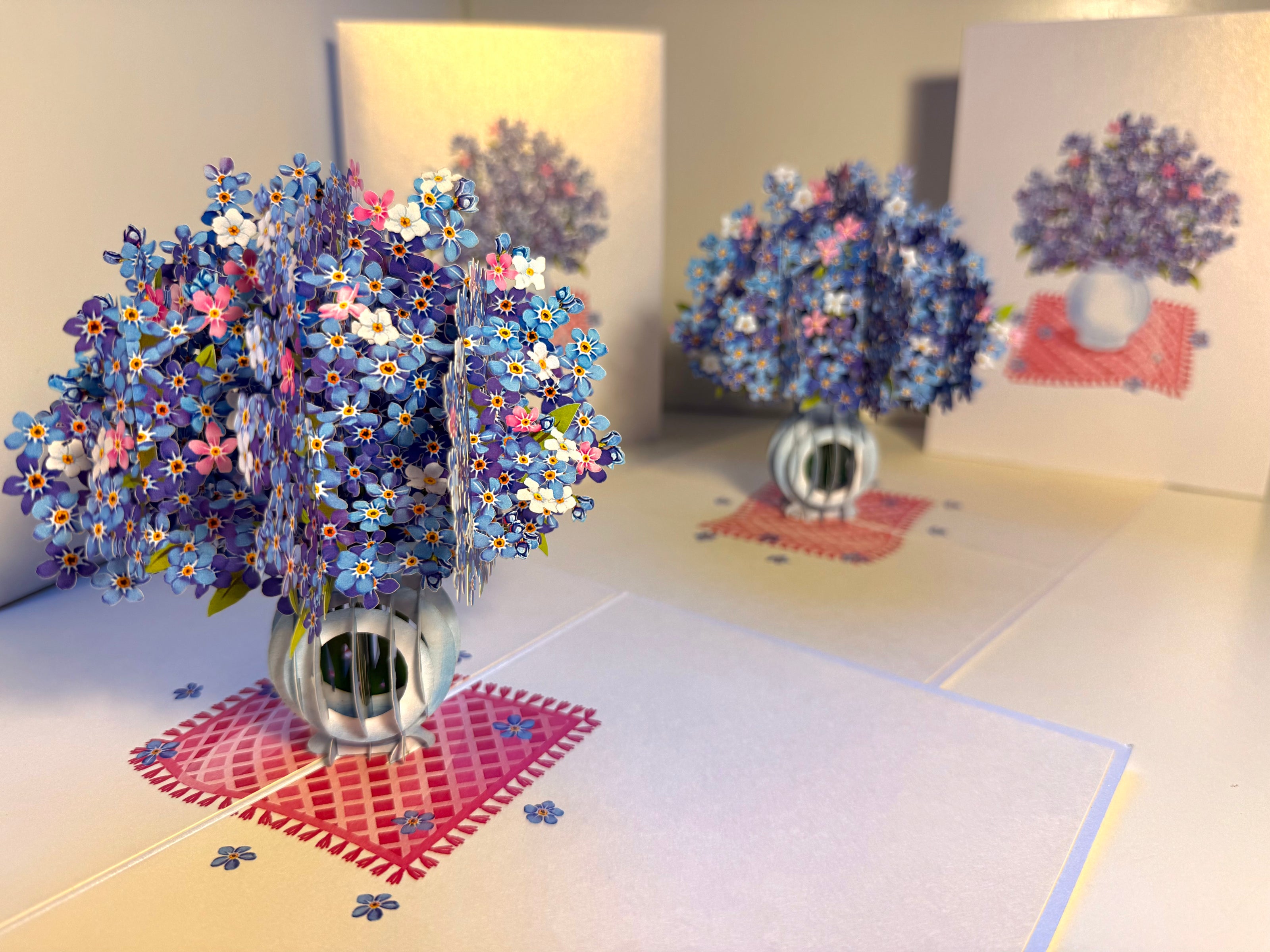 Forget Me Not or Indigo Blue Flowers in Vase Origami Pop Cards 3D Pop Up Greeting Card Happy Birthday Thank You Handmade Gift Thinking of You Blank Card for Any Occasion Happy Mother's Day Happy Father's Australiana Celebrate the Beauty of Flower