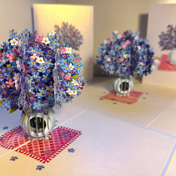 Forget Me Not or Indigo Blue Flowers in Vase Origami Pop Cards 3D Pop Up Greeting Card Happy Birthday Thank You Handmade Gift Thinking of You Blank Card for Any Occasion Happy Mother's Day Happy Father's Australiana Celebrate the Beauty of Flower
