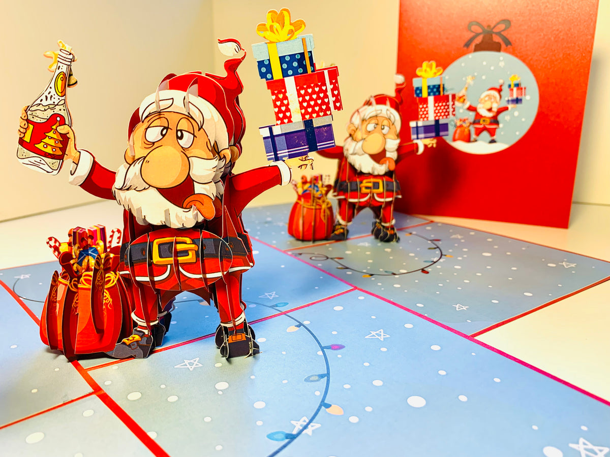 Funny Christmas Card - Santa Claus Designated Driver Origami Pop Cards 3D Pop Up Greeting Card Merry Christmas Thank You Handmade Best Wishes Blank Card Gift Happy Holidays Celebrate the Special Day Moment with Family and Friends
