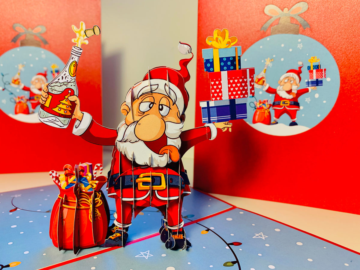 Funny Christmas Card - Santa Claus Designated Driver Origami Pop Cards 3D Pop Up Greeting Card Merry Christmas Thank You Handmade Best Wishes Blank Card Gift Happy Holidays Celebrate the Special Day Moment with Family and Friends