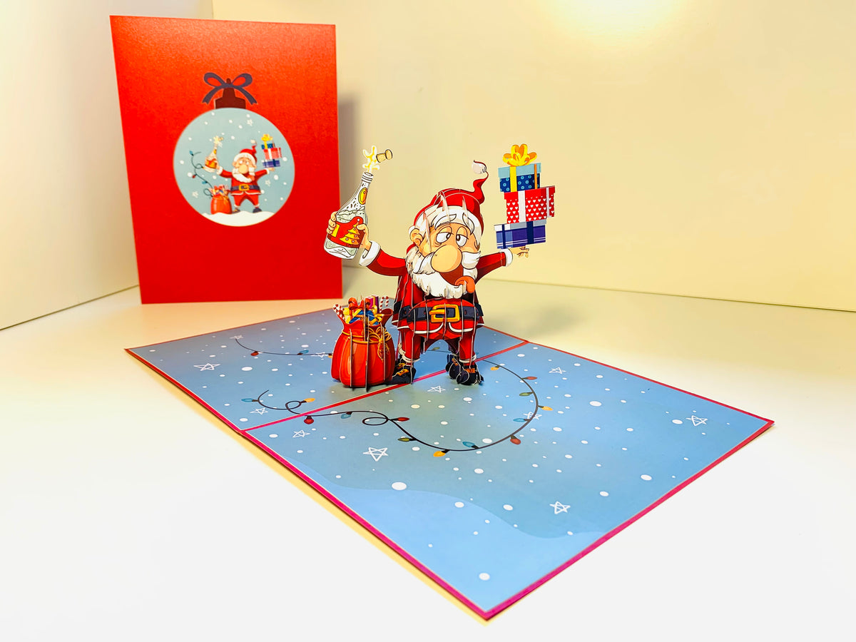 Funny Christmas Card - Santa Claus Designated Driver Origami Pop Cards 3D Pop Up Greeting Card Merry Christmas Thank You Handmade Best Wishes Blank Card Gift Happy Holidays Celebrate the Special Day Moment with Family and Friends