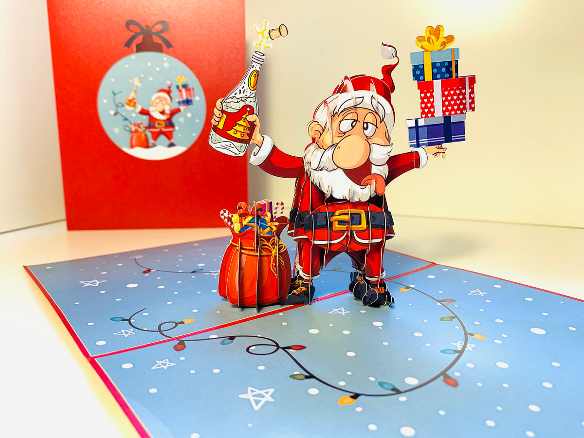 Funny Christmas Card - Santa Claus Designated Driver Origami Pop Cards 3D Pop Up Greeting Card Merry Christmas Thank You Handmade Best Wishes Blank Card Gift Happy Holidays Celebrate the Special Day Moment with Family and Friends