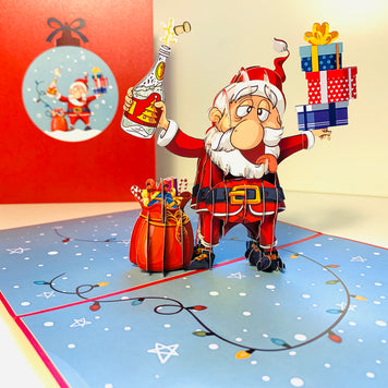 Funny Christmas Card - Santa Claus Designated Driver Origami Pop Cards 3D Pop Up Greeting Card Merry Christmas Thank You Handmade Best Wishes Blank Card Gift Happy Holidays Celebrate the Special Day Moment with Family and Friends