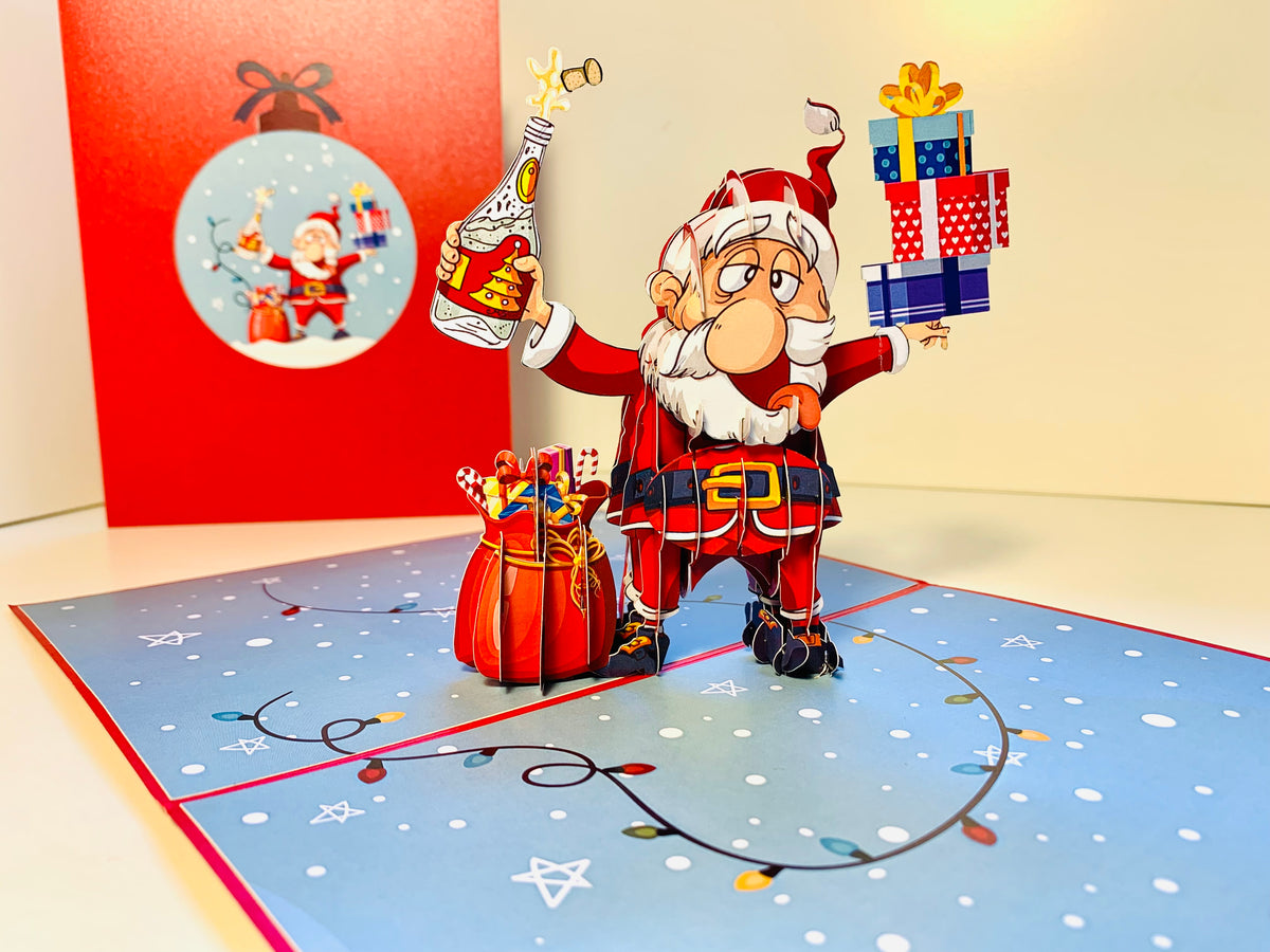 Funny Christmas Card - Santa Claus Designated Driver Origami Pop Cards 3D Pop Up Greeting Card Merry Christmas Thank You Handmade Best Wishes Blank Card Gift Happy Holidays Celebrate the Special Day Moment with Family and Friends