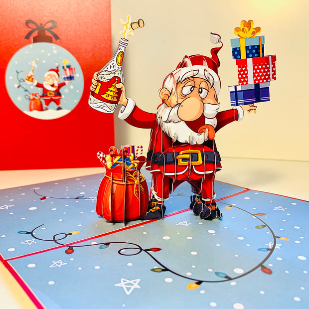 Funny Christmas Card - Santa Claus Designated Driver Origami Pop Cards 3D Pop Up Greeting Card Merry Christmas Thank You Handmade Best Wishes Blank Card Gift Happy Holidays Celebrate the Special Day Moment with Family and Friends