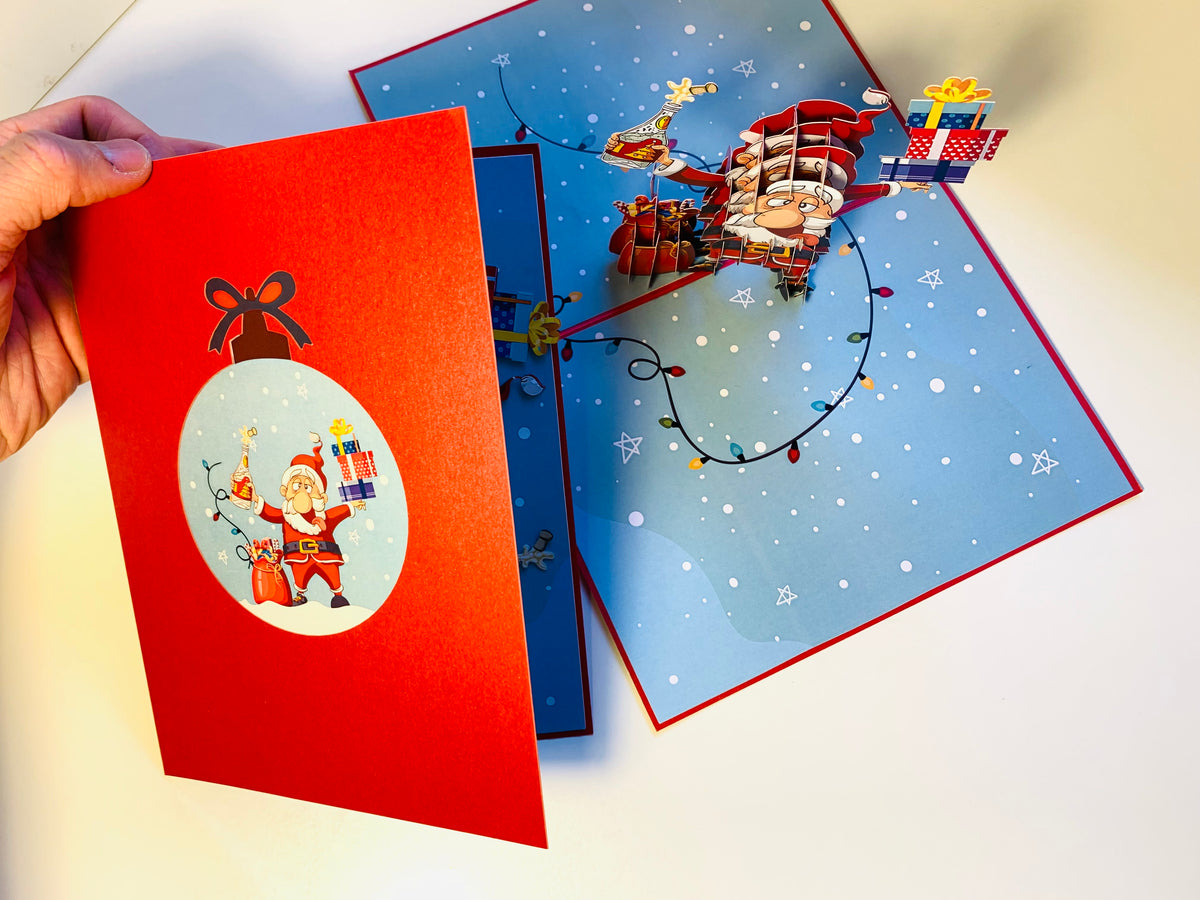 Funny Christmas Card - Santa Claus Designated Driver Origami Pop Cards 3D Pop Up Greeting Card Merry Christmas Thank You Handmade Best Wishes Blank Card Gift Happy Holidays Celebrate the Special Day Moment with Family and Friends