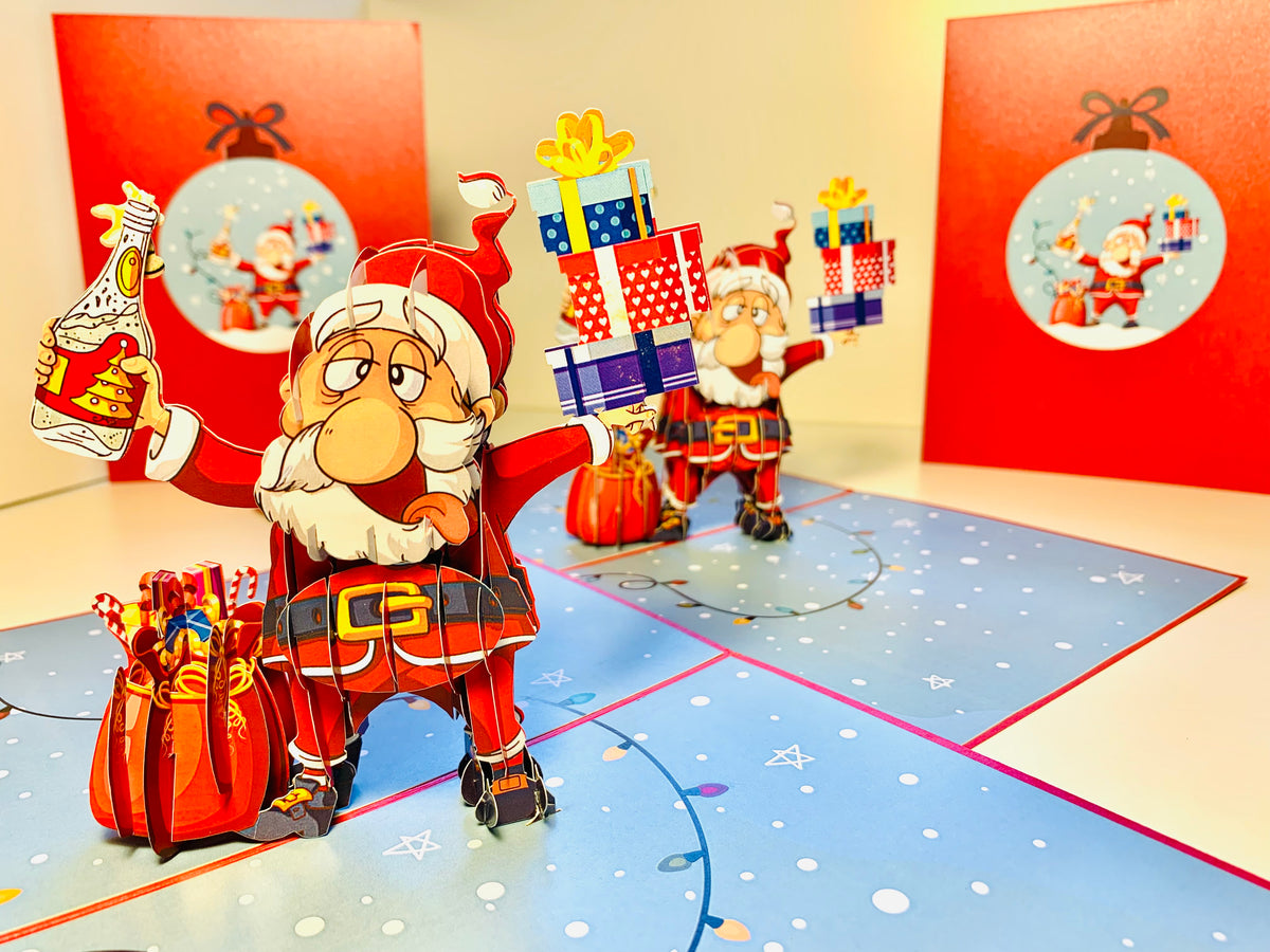 Funny Christmas Card - Santa Claus Designated Driver Origami Pop Cards 3D Pop Up Greeting Card Merry Christmas Thank You Handmade Best Wishes Blank Card Gift Happy Holidays Celebrate the Special Day Moment with Family and Friends