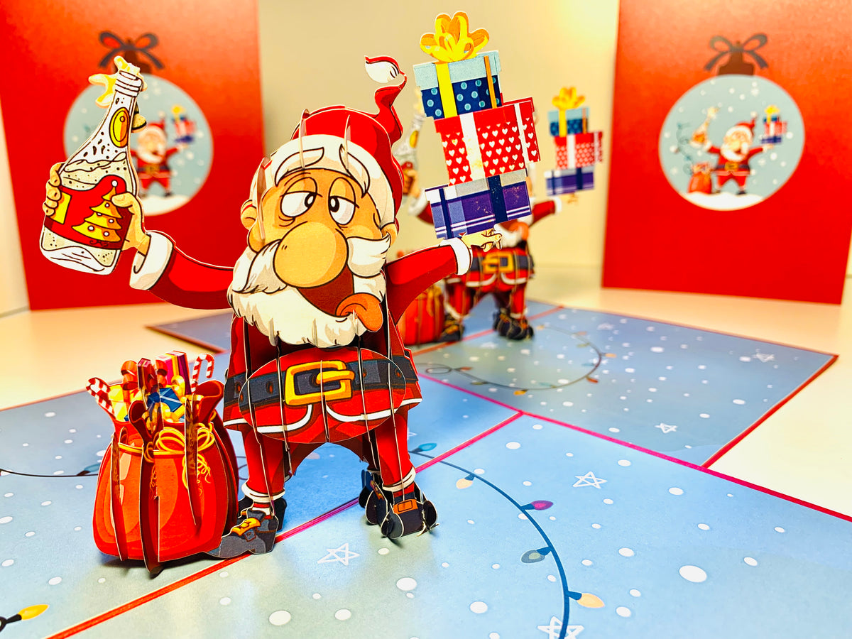 Funny Christmas Card - Santa Claus Designated Driver Origami Pop Cards 3D Pop Up Greeting Card Merry Christmas Thank You Handmade Best Wishes Blank Card Gift Happy Holidays Celebrate the Special Day Moment with Family and Friends