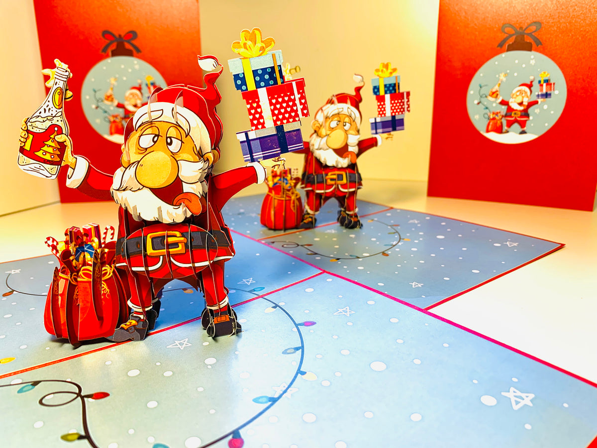 Funny Christmas Card - Santa Claus Designated Driver Origami Pop Cards 3D Pop Up Greeting Card Merry Christmas Thank You Handmade Best Wishes Blank Card Gift Happy Holidays Celebrate the Special Day Moment with Family and Friends