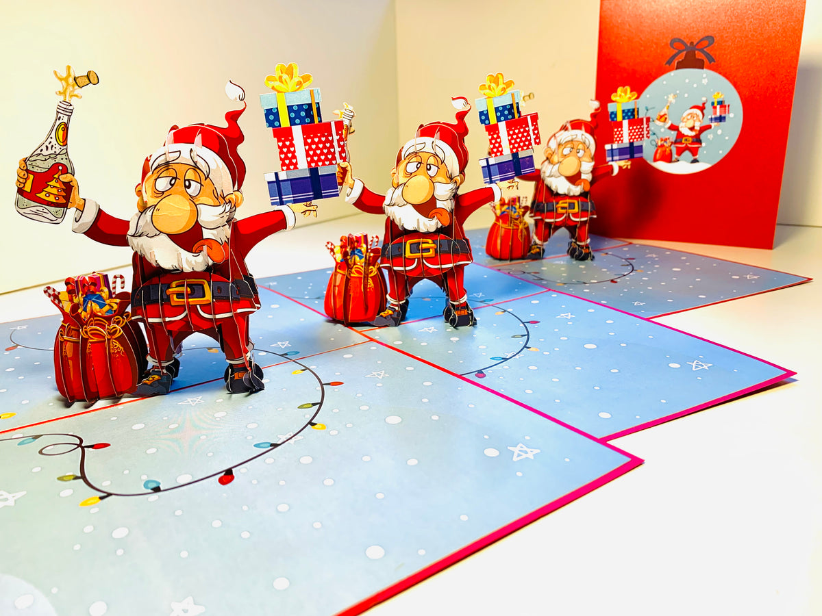 Funny Christmas Card - Santa Claus Designated Driver Origami Pop Cards 3D Pop Up Greeting Card Merry Christmas Thank You Handmade Best Wishes Blank Card Gift Happy Holidays Celebrate the Special Day Moment with Family and Friends