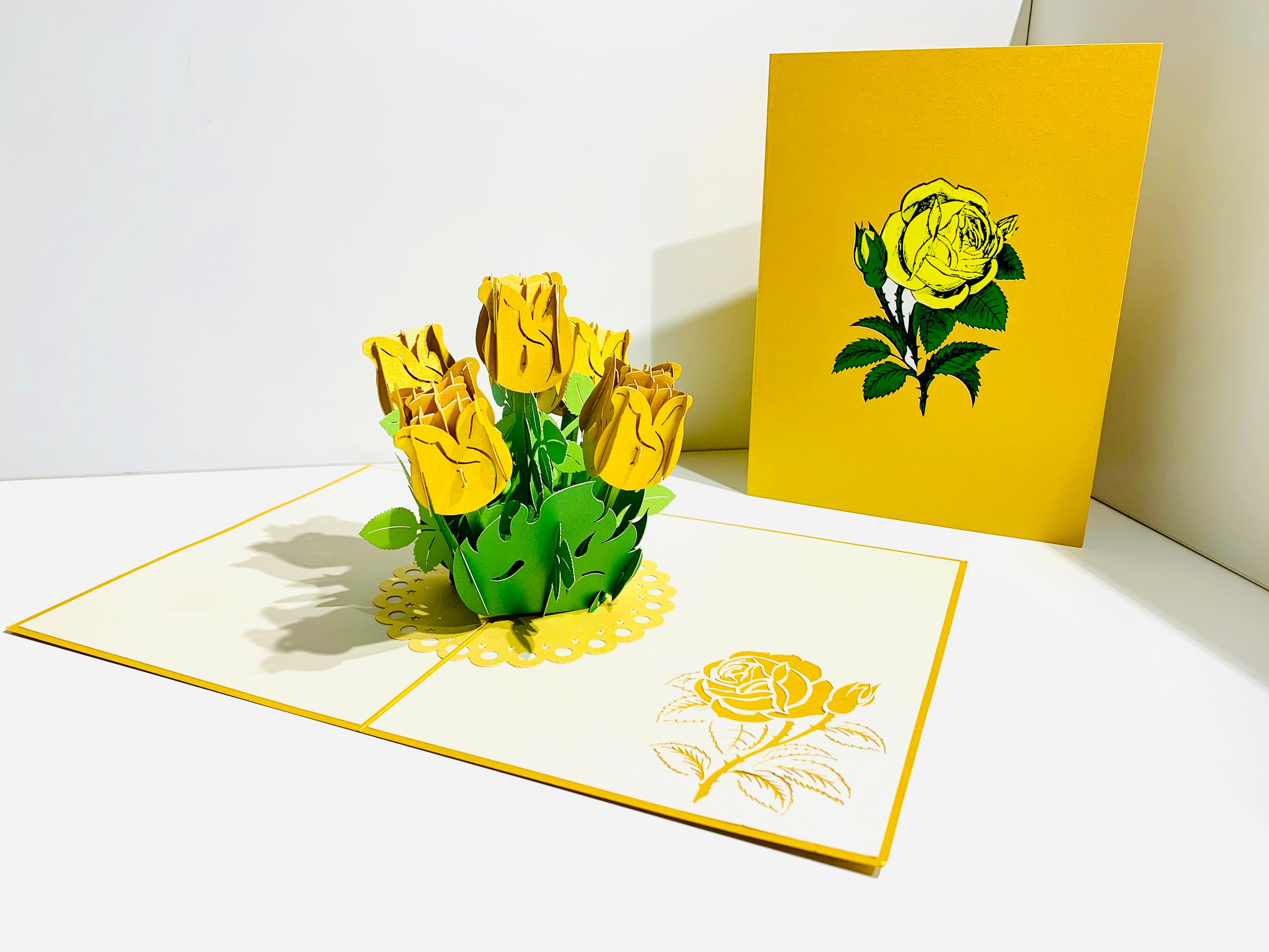 Yellow Rose Bouquet Pop Up Card - Classic & Chic Collection Origami Pop Cards 3D Pop Up Greeting Card Happy Birthday Thank You Handmade Gift Thinking of You Blank Card for Any Occasion Happy Mother's Day Australiana Celebrate the Beauty