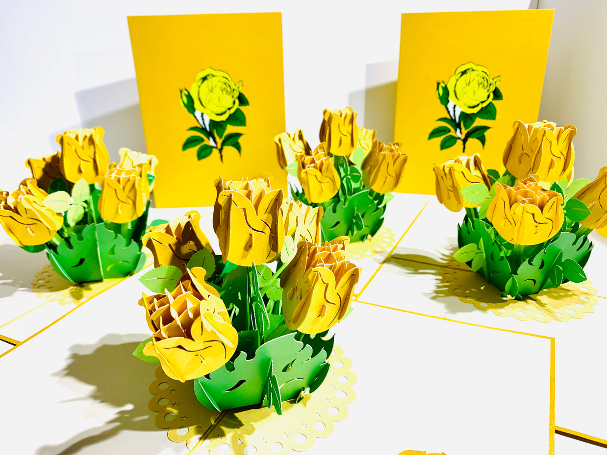 Yellow Rose Bouquet Pop Up Card - Classic & Chic Collection Origami Pop Cards 3D Pop Up Greeting Card Happy Birthday Thank You Handmade Gift Thinking of You Blank Card for Any Occasion Happy Mother's Day Australiana Celebrate the Beauty