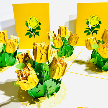 Yellow Rose Bouquet Pop Up Card - Classic & Chic Collection Origami Pop Cards 3D Pop Up Greeting Card Happy Birthday Thank You Handmade Gift Thinking of You Blank Card for Any Occasion Happy Mother's Day Australiana Celebrate the Beauty
