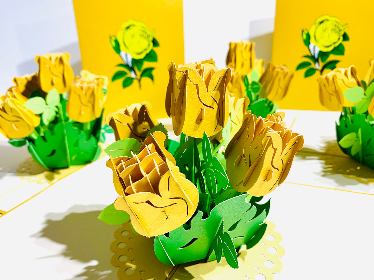 Yellow Rose Bouquet Pop Up Card - Classic & Chic Collection Origami Pop Cards 3D Pop Up Greeting Card Happy Birthday Thank You Handmade Gift Thinking of You Blank Card for Any Occasion Happy Mother's Day Australiana Celebrate the Beauty