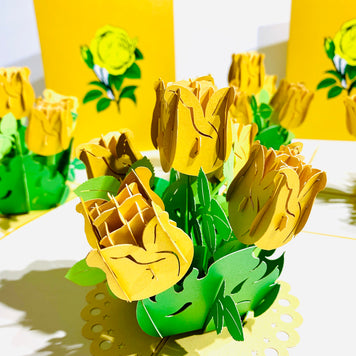 Yellow Rose Bouquet Pop Up Card - Classic & Chic Collection Origami Pop Cards 3D Pop Up Greeting Card Happy Birthday Thank You Handmade Gift Thinking of You Blank Card for Any Occasion Happy Mother's Day Australiana Celebrate the Beauty