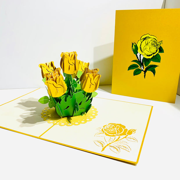 Yellow Rose Bouquet Pop Up Card - Classic & Chic Collection Origami Pop Cards 3D Pop Up Greeting Card Happy Birthday Thank You Handmade Gift Thinking of You Blank Card for Any Occasion Happy Mother's Day Australiana Celebrate the Beauty
