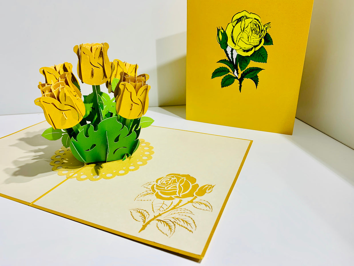 Yellow Rose Bouquet Pop Up Card - Classic & Chic Collection Origami Pop Cards 3D Pop Up Greeting Card Happy Birthday Thank You Handmade Gift Thinking of You Blank Card for Any Occasion Happy Mother's Day Australiana Celebrate the Beauty