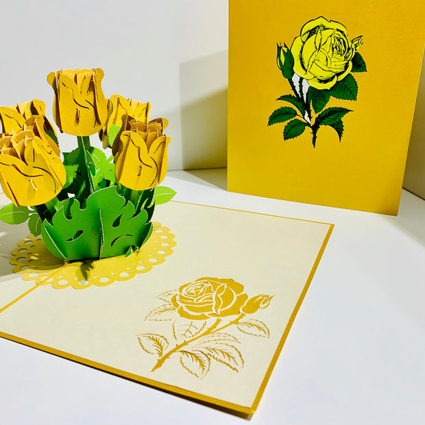 Yellow Rose Bouquet Pop Up Card - Classic & Chic Collection Origami Pop Cards 3D Pop Up Greeting Card Happy Birthday Thank You Handmade Gift Thinking of You Blank Card for Any Occasion Happy Mother's Day Australiana Celebrate the Beauty