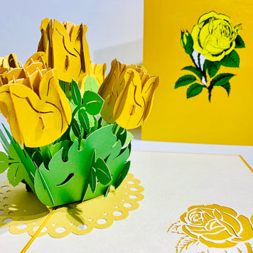 Yellow Rose Bouquet Pop Up Card - Classic & Chic Collection Origami Pop Cards 3D Pop Up Greeting Card Happy Birthday Thank You Handmade Gift Thinking of You Blank Card for Any Occasion Happy Mother's Day Australiana Celebrate the Beauty