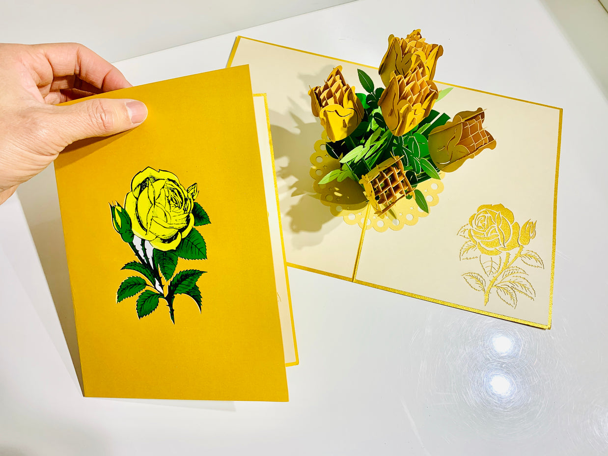 Yellow Rose Bouquet Pop Up Card - Classic & Chic Collection Origami Pop Cards 3D Pop Up Greeting Card Happy Birthday Thank You Handmade Gift Thinking of You Blank Card for Any Occasion Happy Mother's Day Australiana Celebrate the Beauty