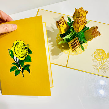 Yellow Rose Bouquet Pop Up Card - Classic & Chic Collection Origami Pop Cards 3D Pop Up Greeting Card Happy Birthday Thank You Handmade Gift Thinking of You Blank Card for Any Occasion Happy Mother's Day Australiana Celebrate the Beauty