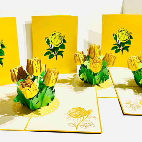 Yellow Rose Bouquet Pop Up Card - Classic & Chic Collection Origami Pop Cards 3D Pop Up Greeting Card Happy Birthday Thank You Handmade Gift Thinking of You Blank Card for Any Occasion Happy Mother's Day Australiana Celebrate the Beauty