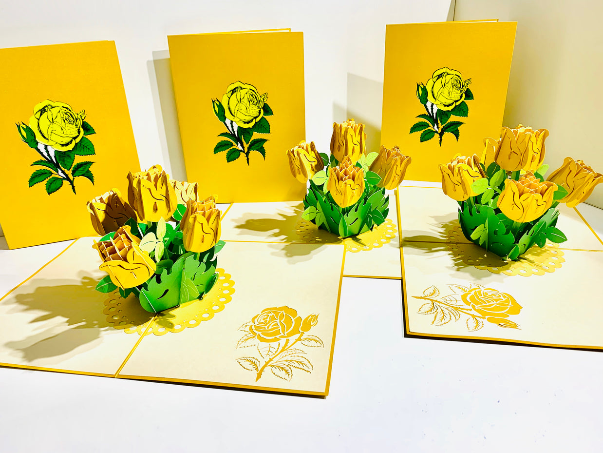 Yellow Rose Bouquet Pop Up Card - Classic & Chic Collection Origami Pop Cards 3D Pop Up Greeting Card Happy Birthday Thank You Handmade Gift Thinking of You Blank Card for Any Occasion Happy Mother's Day Australiana Celebrate the Beauty