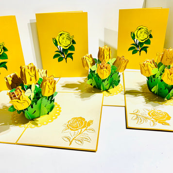 Yellow Rose Bouquet Pop Up Card - Classic & Chic Collection Origami Pop Cards 3D Pop Up Greeting Card Happy Birthday Thank You Handmade Gift Thinking of You Blank Card for Any Occasion Happy Mother's Day Australiana Celebrate the Beauty