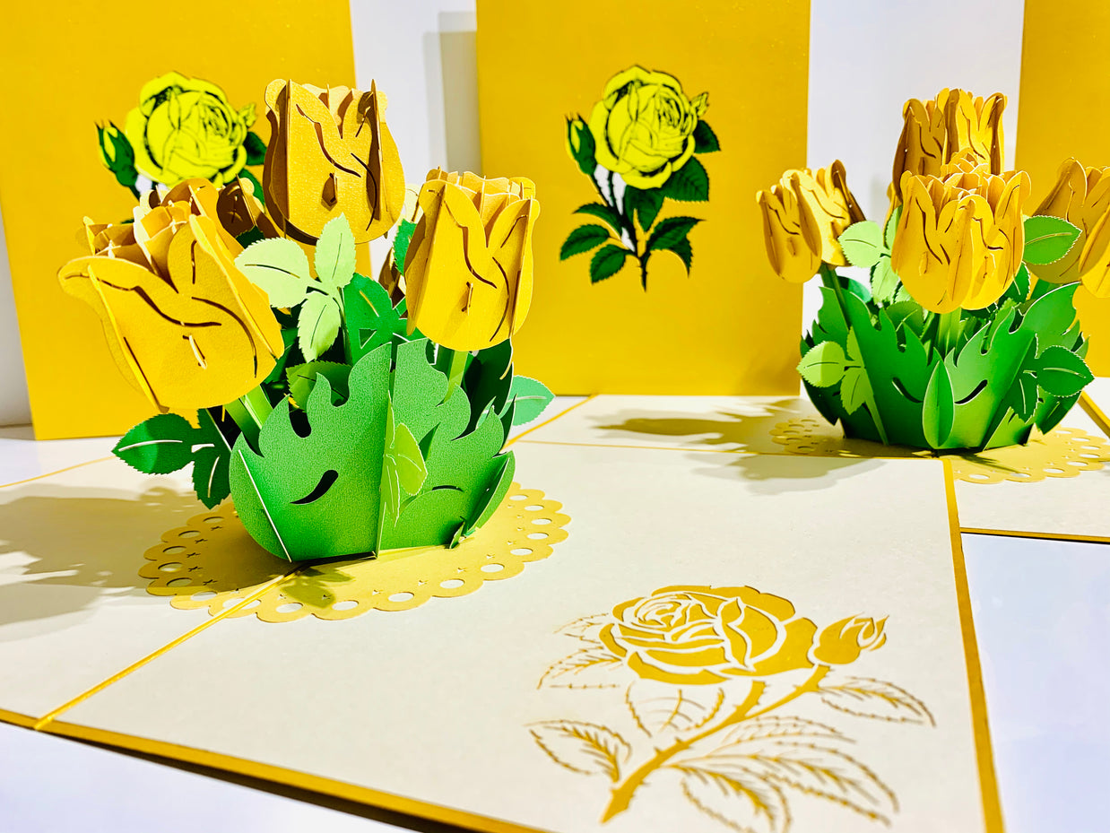 Yellow Rose Bouquet Pop Up Card - Classic & Chic Collection Origami Pop Cards 3D Pop Up Greeting Card Happy Birthday Thank You Handmade Gift Thinking of You Blank Card for Any Occasion Happy Mother's Day Australiana Celebrate the Beauty