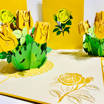 Yellow Rose Bouquet Pop Up Card - Classic & Chic Collection Origami Pop Cards 3D Pop Up Greeting Card Happy Birthday Thank You Handmade Gift Thinking of You Blank Card for Any Occasion Happy Mother's Day Australiana Celebrate the Beauty