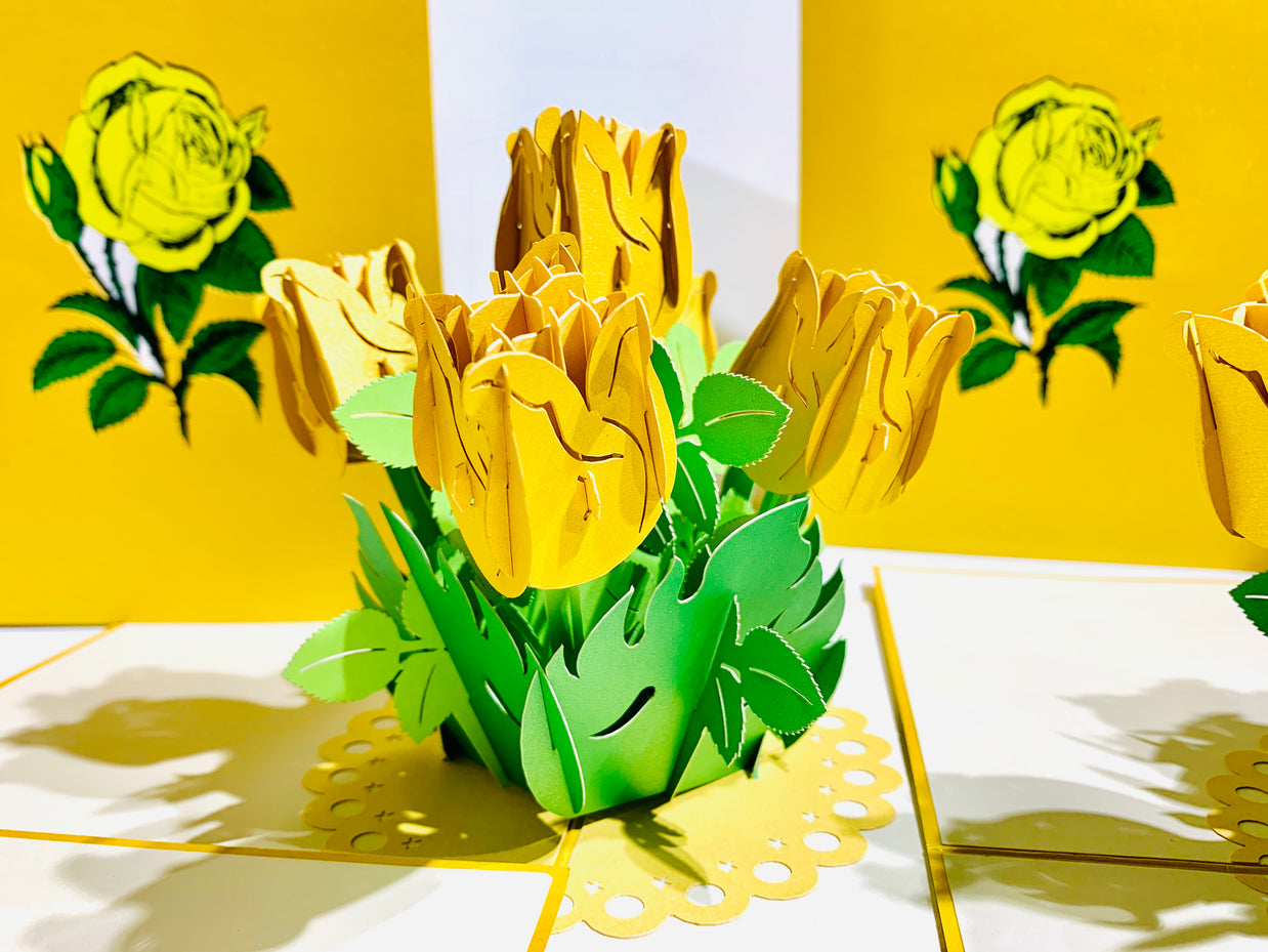 Yellow Rose Bouquet Pop Up Card - Classic & Chic Collection Origami Pop Cards 3D Pop Up Greeting Card Happy Birthday Thank You Handmade Gift Thinking of You Blank Card for Any Occasion Happy Mother's Day Australiana Celebrate the Beauty