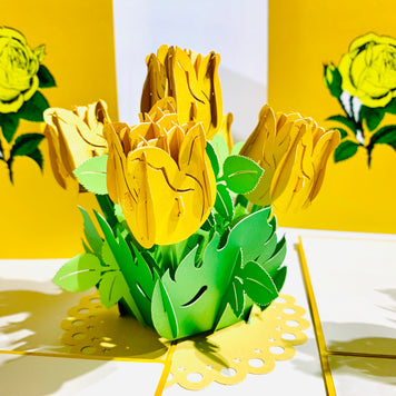 Yellow Rose Bouquet Pop Up Card - Classic & Chic Collection Origami Pop Cards 3D Pop Up Greeting Card Happy Birthday Thank You Handmade Gift Thinking of You Blank Card for Any Occasion Happy Mother's Day Australiana Celebrate the Beauty