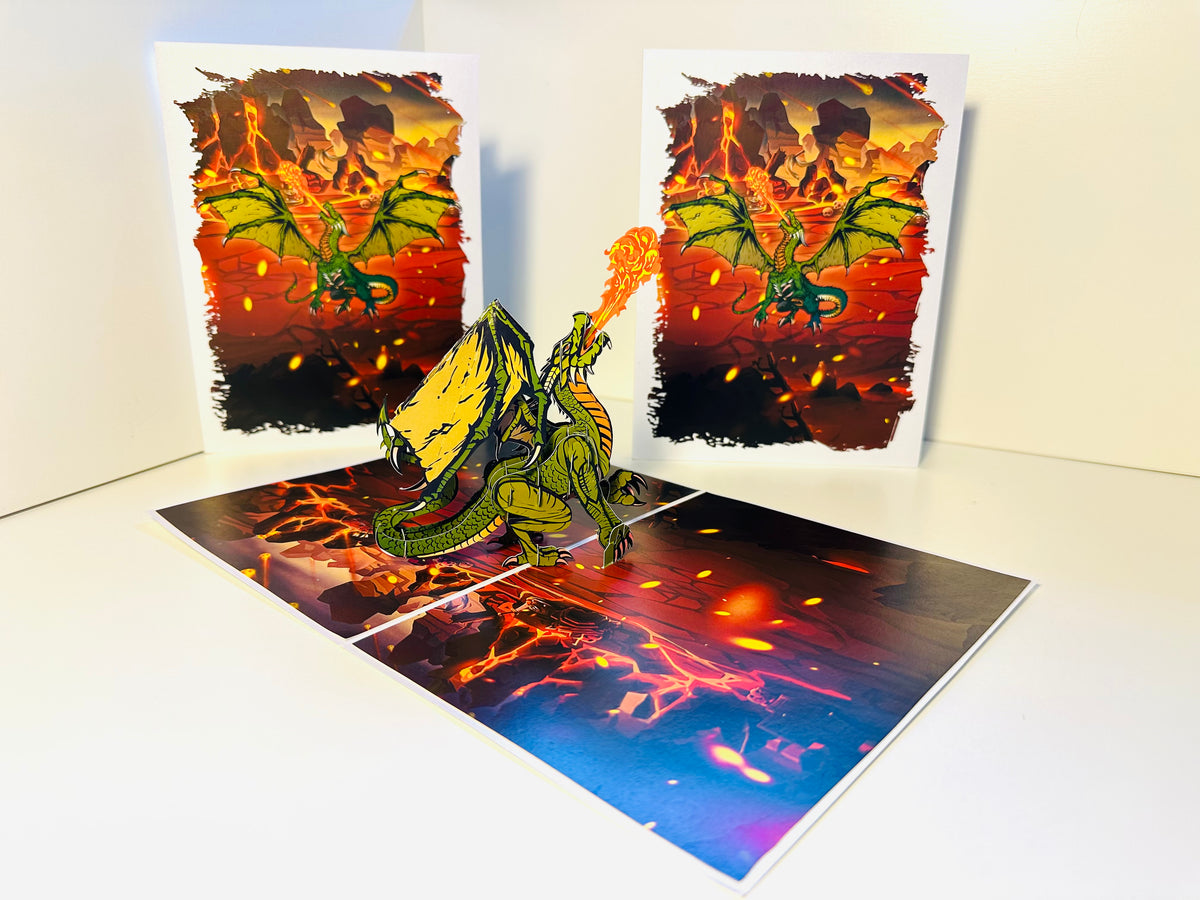 GREEN Fire Breathing Dragon Origami Pop Cards 3D Pop Up Greeting Card Happy Birthday Thank You Handmade Gift Thinking of You Blank Card for Any Occasion Happy Mother's Day Happy Father's Australiana Celebrate the Beauty of Animals Perfect for Boy