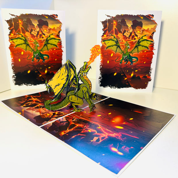 GREEN Fire Breathing Dragon Origami Pop Cards 3D Pop Up Greeting Card Happy Birthday Thank You Handmade Gift Thinking of You Blank Card for Any Occasion Happy Mother's Day Happy Father's Australiana Celebrate the Beauty of Animals Perfect for Boy