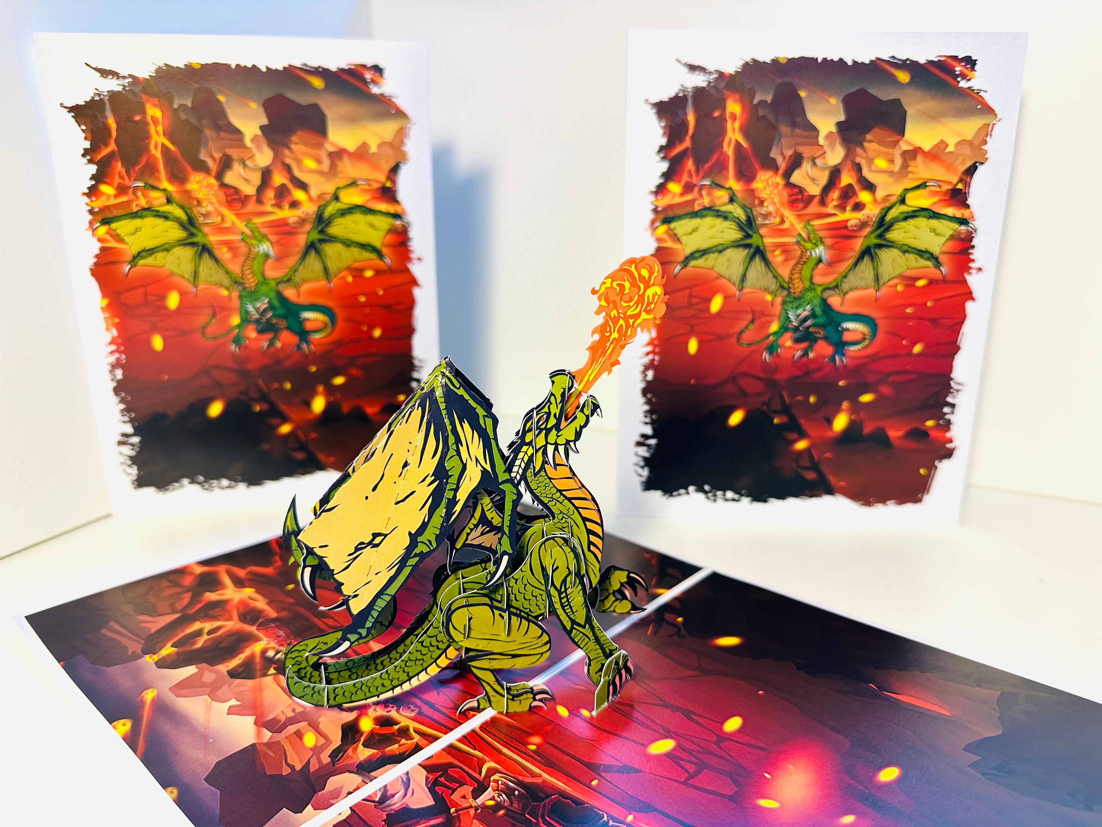 GREEN Fire Breathing Dragon Origami Pop Cards 3D Pop Up Greeting Card Happy Birthday Thank You Handmade Gift Thinking of You Blank Card for Any Occasion Happy Mother's Day Happy Father's Australiana Celebrate the Beauty of Animals Perfect for Boy