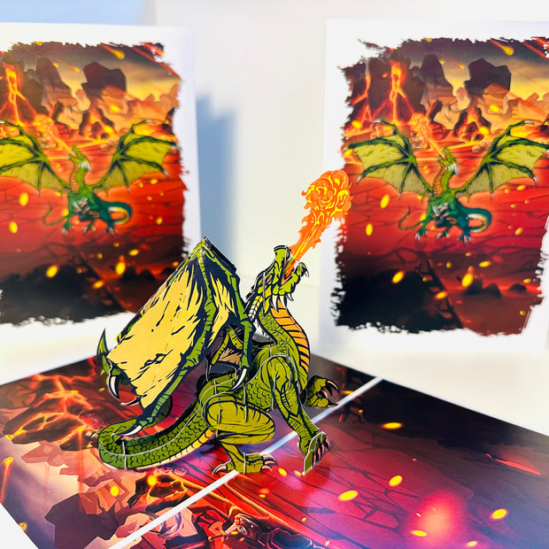 GREEN Fire Breathing Dragon Origami Pop Cards 3D Pop Up Greeting Card Happy Birthday Thank You Handmade Gift Thinking of You Blank Card for Any Occasion Happy Mother's Day Happy Father's Australiana Celebrate the Beauty of Animals Perfect for Boy