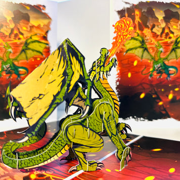 GREEN Fire Breathing Dragon Origami Pop Cards 3D Pop Up Greeting Card Happy Birthday Thank You Handmade Gift Thinking of You Blank Card for Any Occasion Happy Mother's Day Happy Father's Australiana Celebrate the Beauty of Animals Perfect for Boy