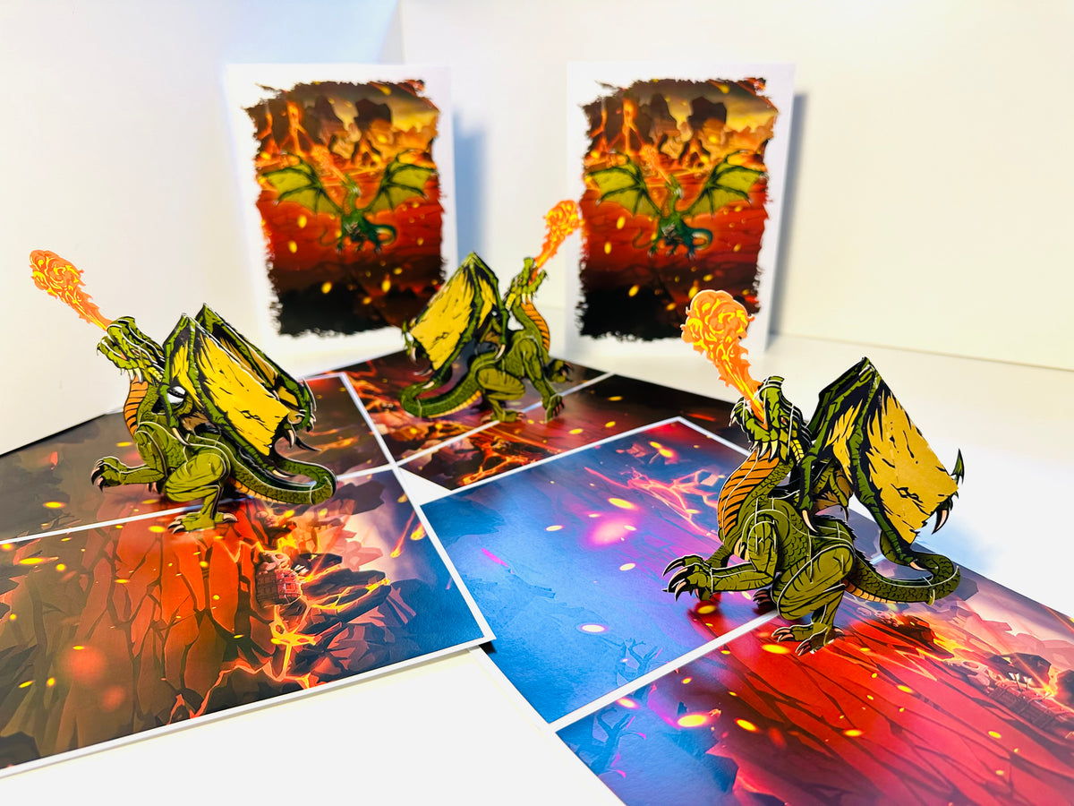 GREEN Fire Breathing Dragon Origami Pop Cards 3D Pop Up Greeting Card Happy Birthday Thank You Handmade Gift Thinking of You Blank Card for Any Occasion Happy Mother's Day Happy Father's Australiana Celebrate the Beauty of Animals Perfect for Boy