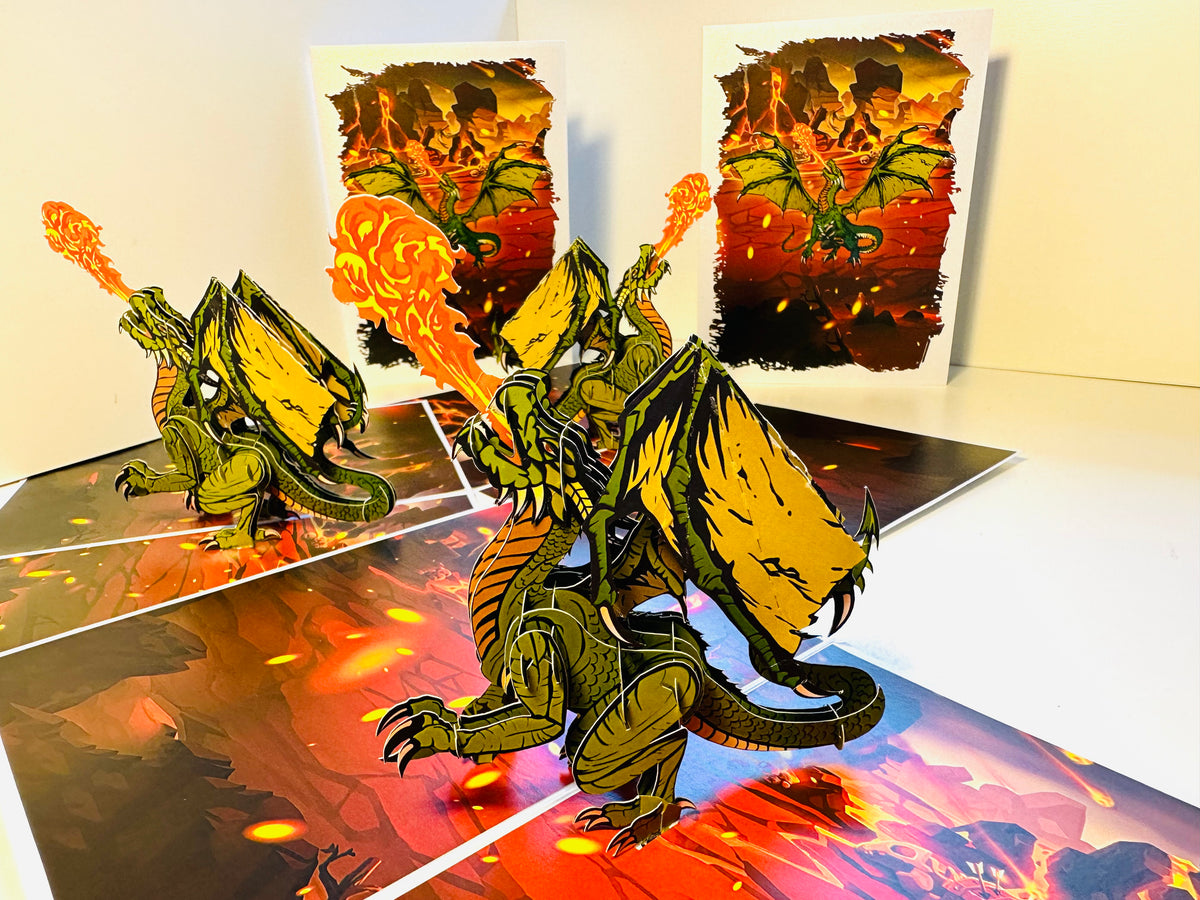 GREEN Fire Breathing Dragon Origami Pop Cards 3D Pop Up Greeting Card Happy Birthday Thank You Handmade Gift Thinking of You Blank Card for Any Occasion Happy Mother's Day Happy Father's Australiana Celebrate the Beauty of Animals Perfect for Boy