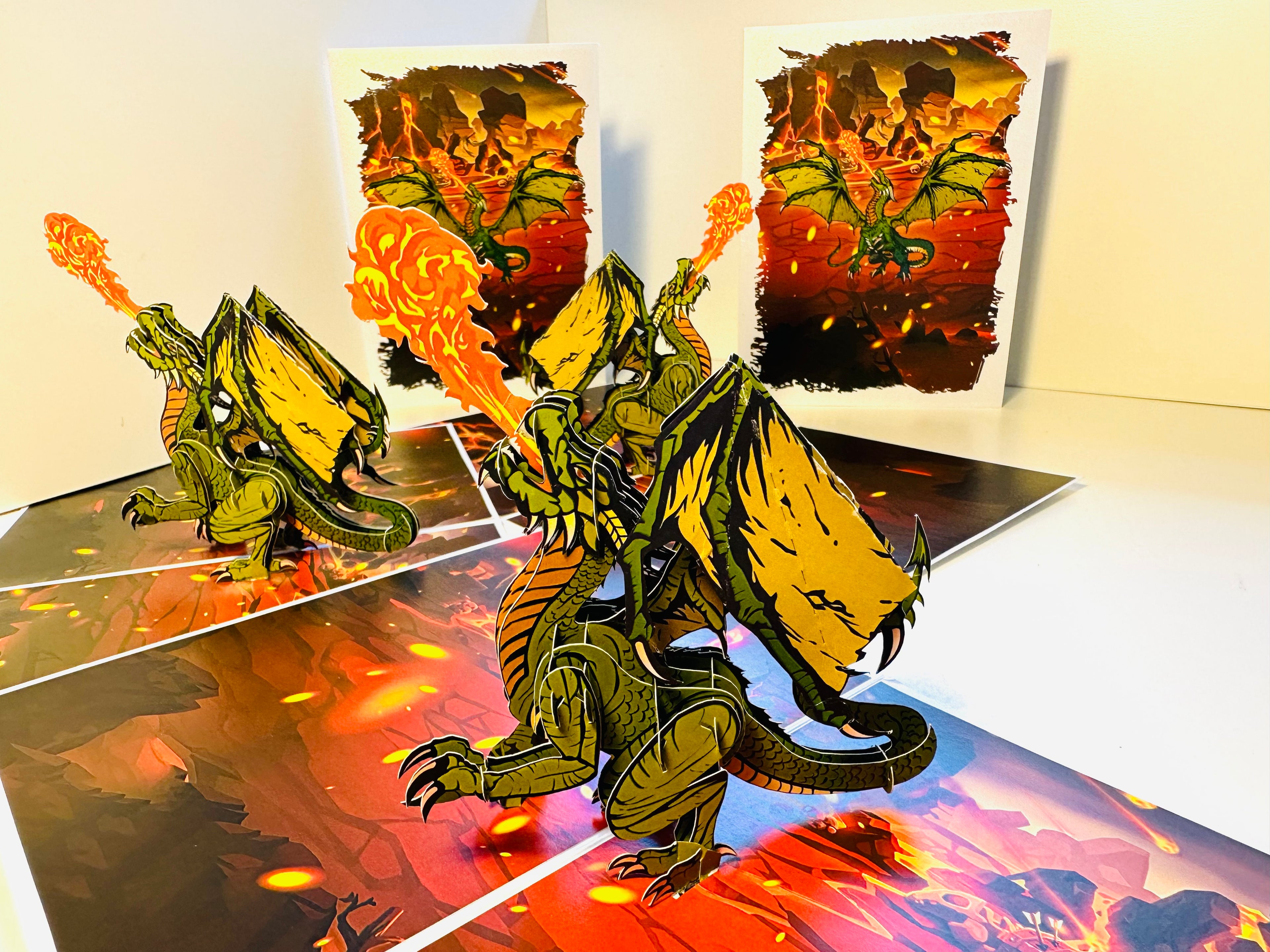GREEN Fire Breathing Dragon Origami Pop Cards 3D Pop Up Greeting Card Happy Birthday Thank You Handmade Gift Thinking of You Blank Card for Any Occasion Happy Mother's Day Happy Father's Australiana Celebrate the Beauty of Animals Perfect for Boy