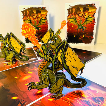 GREEN Fire Breathing Dragon Origami Pop Cards 3D Pop Up Greeting Card Happy Birthday Thank You Handmade Gift Thinking of You Blank Card for Any Occasion Happy Mother's Day Happy Father's Australiana Celebrate the Beauty of Animals Perfect for Boy
