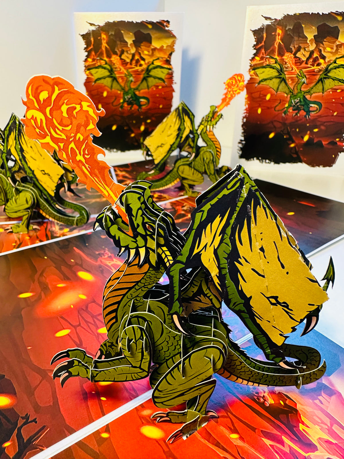 GREEN Fire Breathing Dragon Origami Pop Cards 3D Pop Up Greeting Card Happy Birthday Thank You Handmade Gift Thinking of You Blank Card for Any Occasion Happy Mother's Day Happy Father's Australiana Celebrate the Beauty of Animals Perfect for Boy