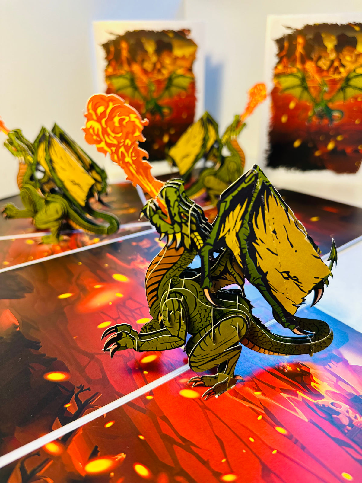 GREEN Fire Breathing Dragon Origami Pop Cards 3D Pop Up Greeting Card Happy Birthday Thank You Handmade Gift Thinking of You Blank Card for Any Occasion Happy Mother's Day Happy Father's Australiana Celebrate the Beauty of Animals Perfect for Boy