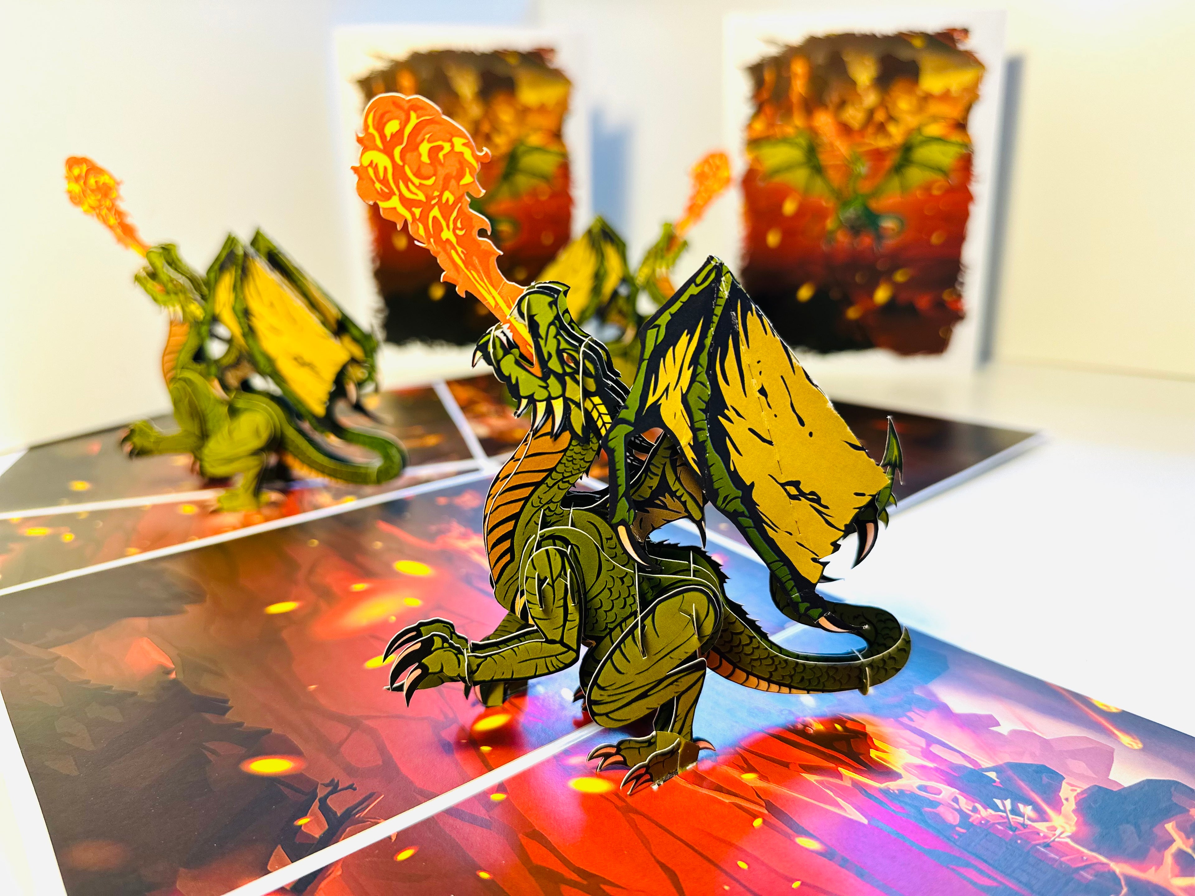 GREEN Fire Breathing Dragon Origami Pop Cards 3D Pop Up Greeting Card Happy Birthday Thank You Handmade Gift Thinking of You Blank Card for Any Occasion Happy Mother's Day Happy Father's Australiana Celebrate the Beauty of Animals Perfect for Boy