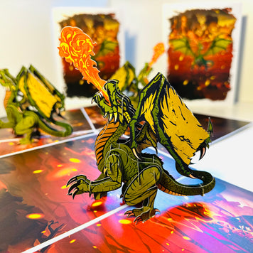 GREEN Fire Breathing Dragon Origami Pop Cards 3D Pop Up Greeting Card Happy Birthday Thank You Handmade Gift Thinking of You Blank Card for Any Occasion Happy Mother's Day Happy Father's Australiana Celebrate the Beauty of Animals Perfect for Boy