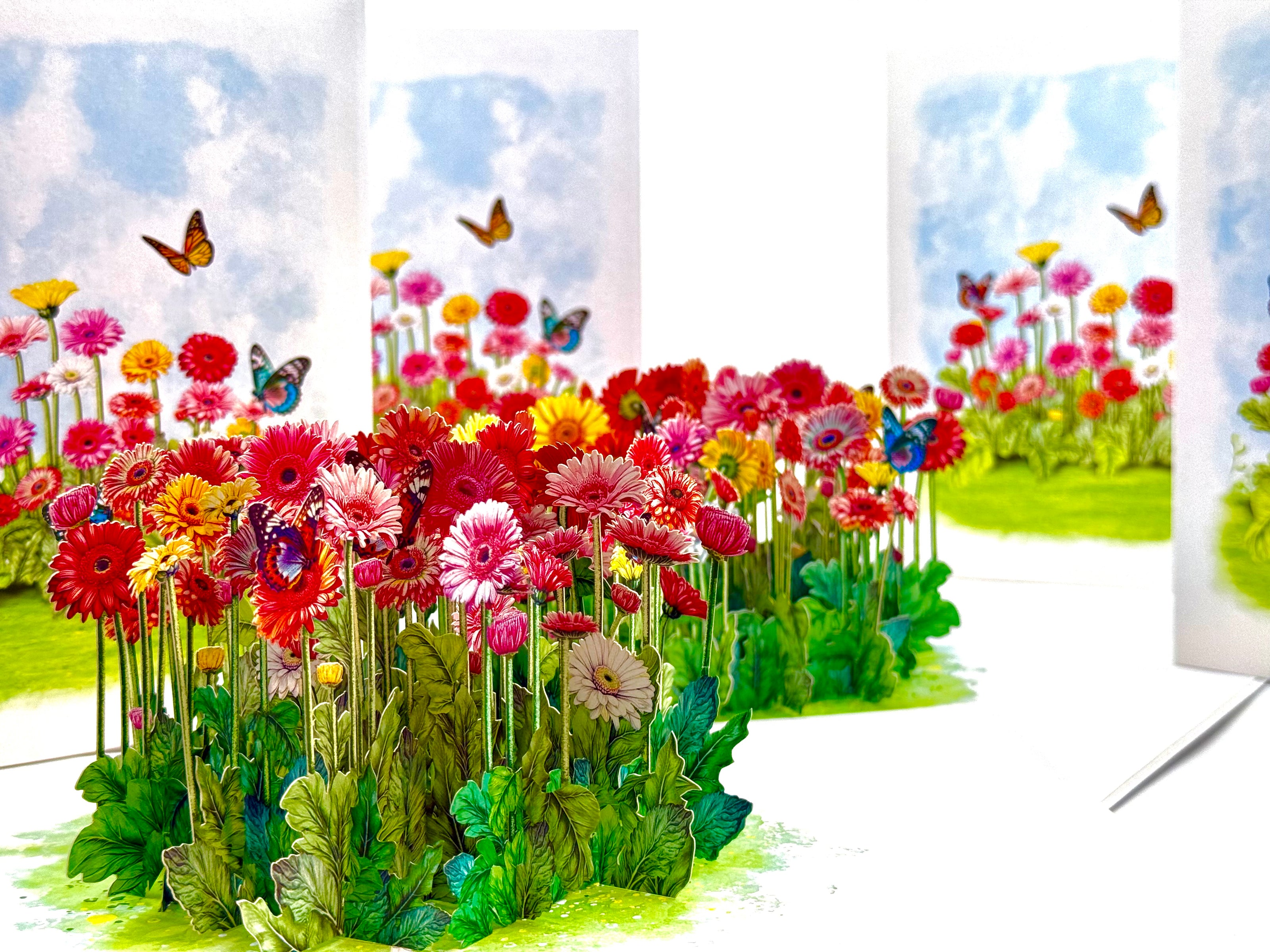 Gerbera Daisy Garden with Butterflies Origami Pop Cards 3D Pop Up Greeting Card Happy Birthday Thank You Handmade Gift Thinking of You Blank Card for Any Occasion Happy Mother's Day Happy Father's Australiana Celebrate the Beauty of Flower